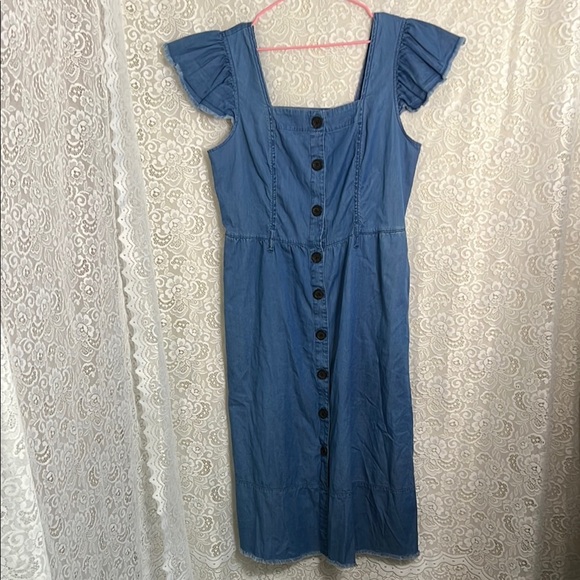 Who What Wear Dresses & Skirts - Who What Wear Blue Chambre Flutter Sleeve Midi Sundress